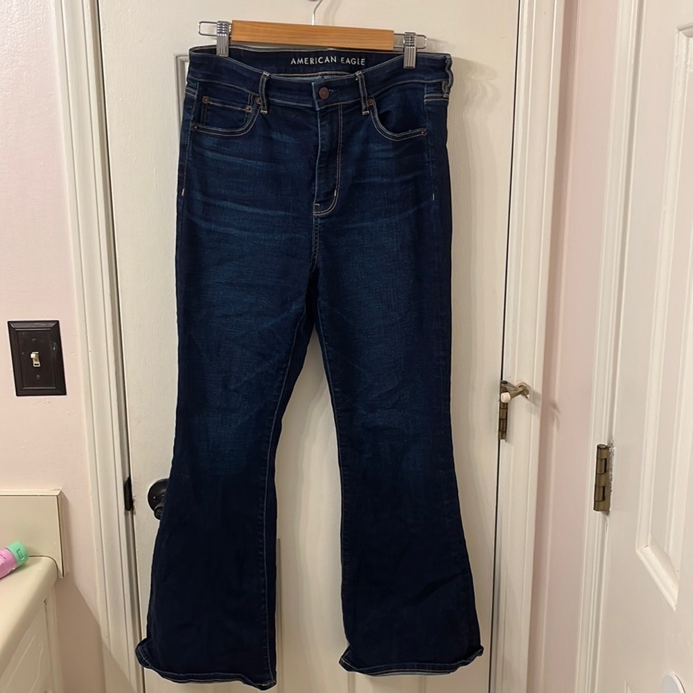 American Eagle super stretch high waist flare 10 short dark wash